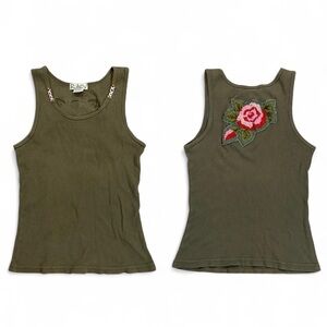 Y2K vintage Riley rose patch ribbed tank top